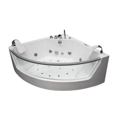 China Freestanding Good Quality Corner Fiberglass Whirlpool Massage Two Person Acrylic Bathtub With Jets for sale