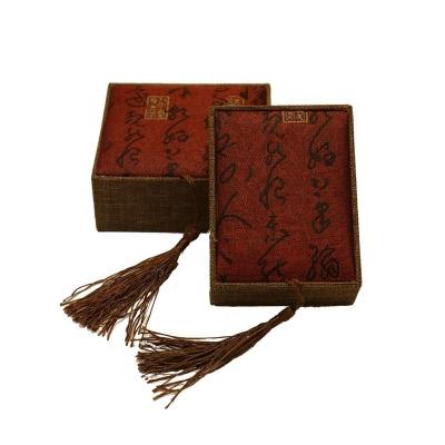 China Poetry Recyclable Red Antique Jewelry Box Tassel Beads Canvas Box for sale