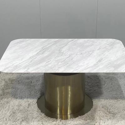 China Modern Metal Based Table Volakas Furniture White Marble Tops for sale