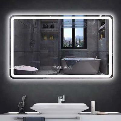 China Minimalist Frameless Polished Edge Mirror with Integral Rack Mount and Frosted Glass Border 2835 LED Strip Light for sale