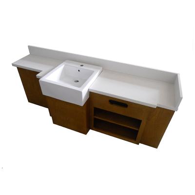 China Contemporary Spring Hill Suites Hotel Bath Wood Base And Quartz Vanity Top for sale