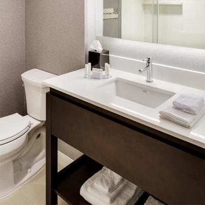 China Modern Residence Inn Hotel Bath Vanity Base And Quartz Wood Top for sale