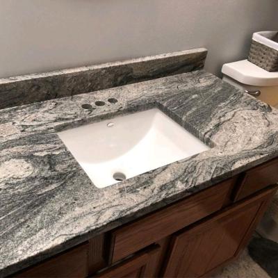 China Contemporary multicolor granite bathroom vanity top and ceramic sink for sale