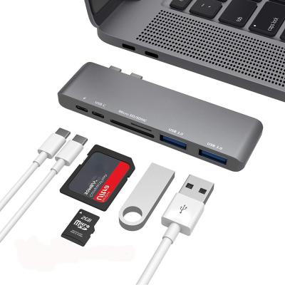 China 6 in 1 Multi-Port Dual Type C Adapter with USB-C Thunderbolt 3 PD and Data Transfer Port,2X USB 3.0 Ports,SD card reader for sale