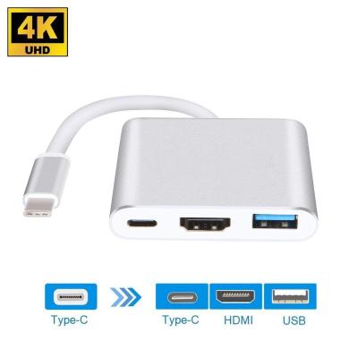 China Aluminum 3 in 1 USB C Hub Adapter to  4K USB 3.0 Thunderbolt 3 Port Type C Hub Adapter Digital Multiport Converter for sale