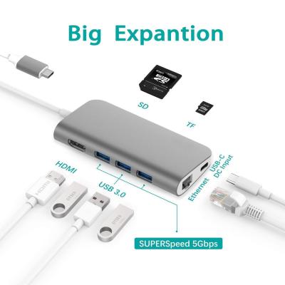 China Type C Adapter 8 in 1 USB C Hub for MacBook Pro USB-C 40Mbps 100W Power Delivery USB-C 5Gbps Data 4K ,microSD/SDcard for sale