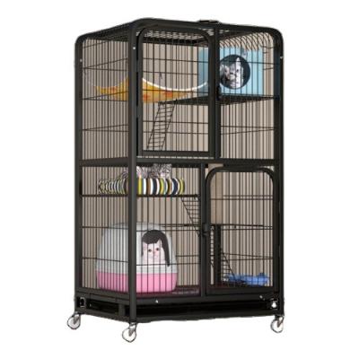 China Stainless Steel Folding Metal Cat Kitten Ferret Cage All Direction Caster Fence Rotating Animal Cage with Hammock and Ramp Ladders Bed for sale