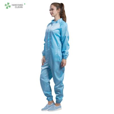 China Clean room Hanyang clean ESD workshop cleanroom suit blue color conductive fiber antistatic ESD coverall for sale