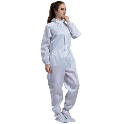 China High cost performance antistatic dust proof white color 75D yarn cleanroom PPE reusable ESD equipment hooded coverall for sale