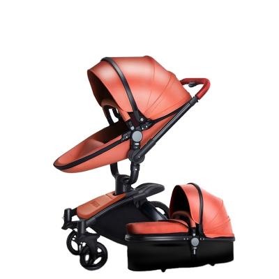 China European Popular Baby Pram Playen PU Baby Jogger Stroller Comfortable Front Rubber Wheel Leather Baby Stroller for sale