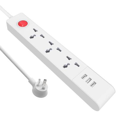 China Residential / General-Purpose 220v 3AC outlets sockets surge protection  multi power plug socket with 3 usb ports for office and home appliance for sale