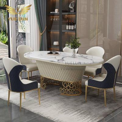 China Foshan modern furniture factory hot sale in UK gray marble top dining table set modern dining tables with bench chairs for sale