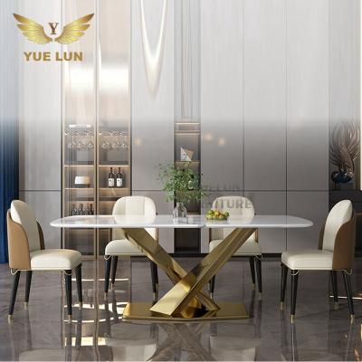 China Eco-friendly Luxury Marble Dining Table Gold Marble Dining Table Gold Coffee Marble Single Dining Table Set 6 Seater for sale