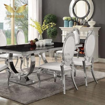 China Eco-friendly American Modern Royal 10 Seater Dinner Table Set Marble Stainless Steel Metal Living Dining Table Furniture for sale