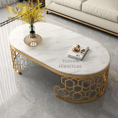 China Eco-friendly luxury black and white color modern stainless steel coffee table set contrast with marble pedestal coffee table for sale