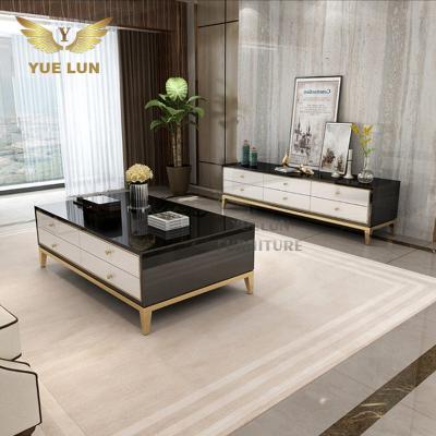 China Eco-friendly Modern Glass Top Living Room TV Stand Furniture White Wood TV Cabinets Tabletop White Wood Unit Stands For Sale for sale