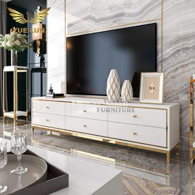 China Eco-friendly TV Stand Furniture Metal TV Unit Luxury Modern TV Cabinets Stands Table With Drawers For Sale for sale