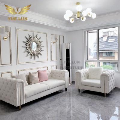 China Home Furniture Tufted Rose Gold Stainless Steel Luxury Modern Sofa Sets Living Room Furniture for sale