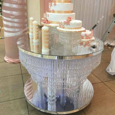 China (Others) new adjustable moden hot popular round cake table wedding the latest design banquet hall mirror stainless steel glass top base for sale