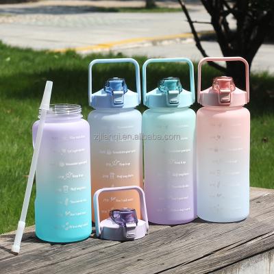 China Sustainable 3Liter 2 Liter Water Bottle 2L Portable Gym Space Cup Clear Transparent Sports Water Drink Bottle With Straw for sale