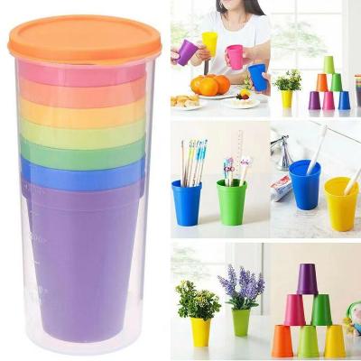 China Kids Viable Hot Sale Rainbow Plastic Water Bottle 7 Colors Travel Portable Reusable Food Grade PP Plastic Cup Set for sale