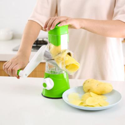 China Viable Kitchen Accessories Multifunctional 3 in 1 Rotary Drum Slicer Manual Cutter Vegetable Kitchen Cheese Grater for sale