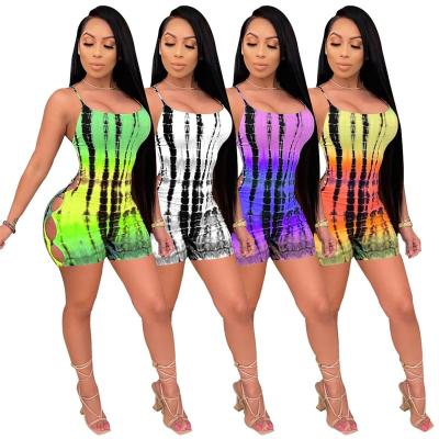 China Anti-pilling summer printed sexy rompers for women tight backless jumpsuit 2022 one-piece sleeveless rompers hollow out short jumpsuit for sale