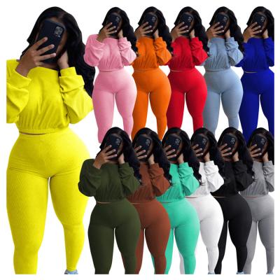 China Autumn Casual New Rib Pants Elastic Fitness Bodycon Anti-pilling Fashion 2 Pieces Set Solid Color Women's Two-Piece Set Clothing S for sale