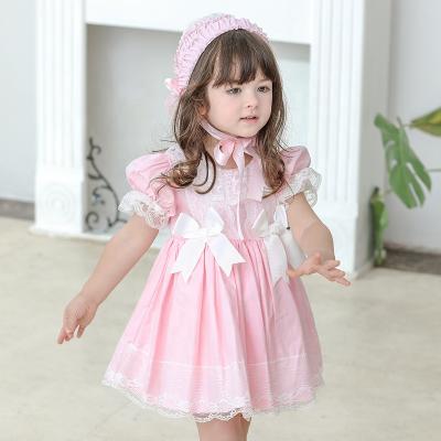 China Breathable New Style 2pcs Set Girls Cotton Dress Children Big Swing Dress With Lace Headdress for sale