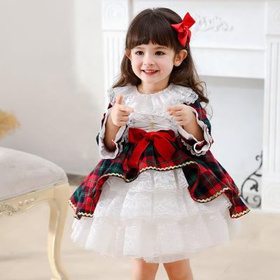 China 2021 New Spring Anti-wrinkle Girl Clothes British Style Kids Plaid Lace Spanish Dress for sale