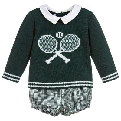 China Anti-wrinkle autumn and winter children's clothing boys and girls green embroidered two-piece knitted sweater for sale