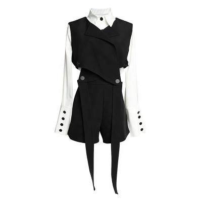 China 2020 spring women's fashion autumn anti-shrink casual three-piece suit lace-up black vest shorts white shirt for sale