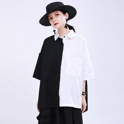 China New Design Yamamoto Style Summer Women's Half White Shirt Black Anti-Shrink Half Short Sleeve Shirt for sale