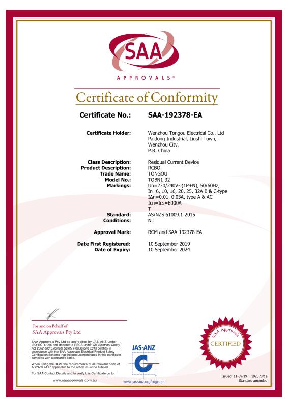 SAA - Wenzhou Tongou Electrical Co., Ltd.