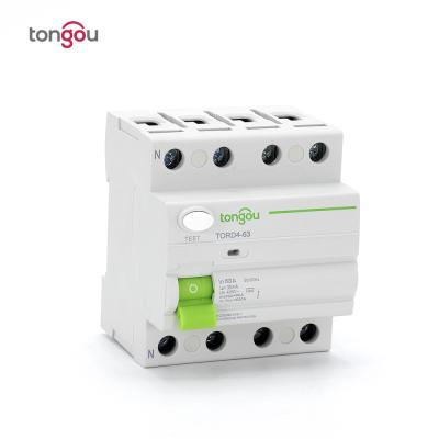 China TORD4-63 AC 4P 63A 30mA High Quality Imported Material Magnetic Leakage RCD ELCB RCCB Device Circuit Breaker 380 400V Residual Current 0.03a ELCB RCD for sale