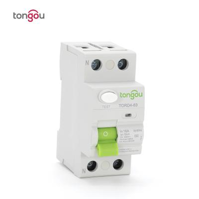 China High Quality Imported Material TONGOU 2P 63A 30mA ELCB RCCB Residual Current Circuit Breaker RCD for sale