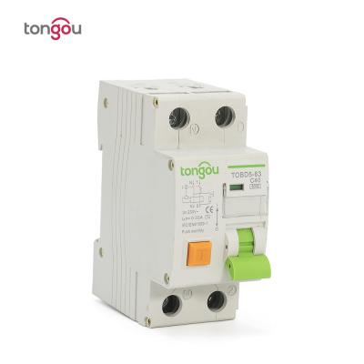 China TOBD5-63 6KA 2P 10A 30mA Circuit Breaker RCBO Electromagnetic Residual Current Circuit Breaker With Over Current Protection TOBD5-63 for sale