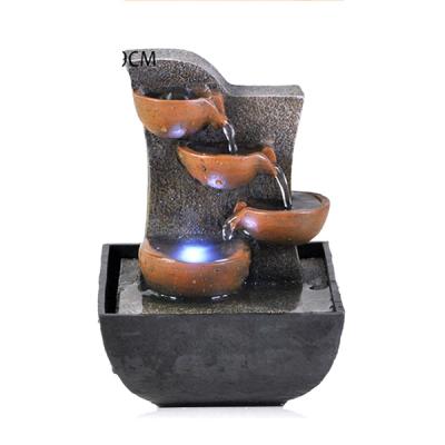 China Europe resin dwarf fountain with pot and led light for table decoration, polyrsin feng shui water fountains for sale