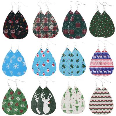 China TRENDY Christmas Tree Patterned Leather Earrings Drop Leather Teardrop Earrings For Women Gifts Thanks Giving Jewelry for sale