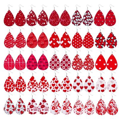 China TRENDY Valentine's Day Earrings Leather Water Drop Love Jewelry Women's Gift Heart Shaped Earrings for sale