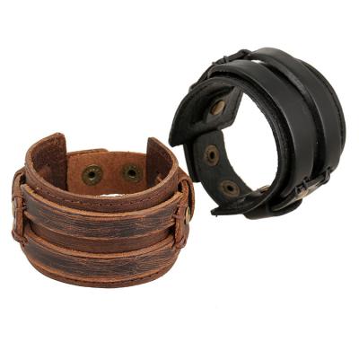 China Vintage Punk Genuine Leather Wide Bracelet For Men Slap Off Vintage Punk Bracelets & bracelets for men jewelry for sale