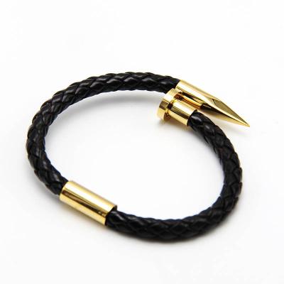 China New Titanium Steel Stainless Steel Men's Accessories Leather Nail Bracelet Jewelry Bangle Punk Weaving for sale