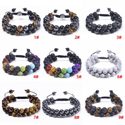 China Punk Black Onyx 10mm Natural Tiger Eye Stone Double Layer Hand & Woven Adjustable Mens Yoga Bracelet Beaded Summer Gift Jewelry for sale