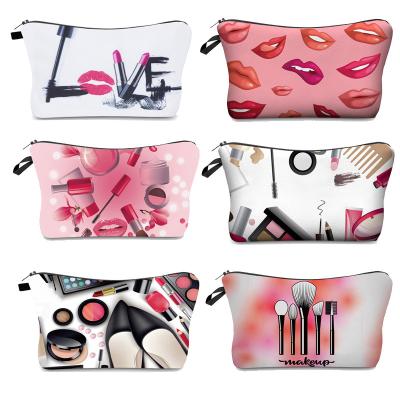 China Fashion Sexy Printing Popular UV Digital Printing Women Lip Pattern Polyester Custom Makeup Pouch Cosmetic Bag With Zipper for sale