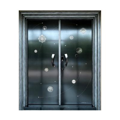 China Sound Insulation Good Quality Double-Opening Room Door  Star Diamond Titanium Artistic Foyer Soundproof Door for sale