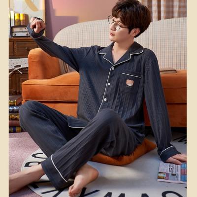 China New Fashion 100% Cotton Full Sleeve Pajamas Sets Casual Two Piece Luxury Cotton Pajamas 100% Sleeve Night Wear With Men Boy Man Best Price for sale