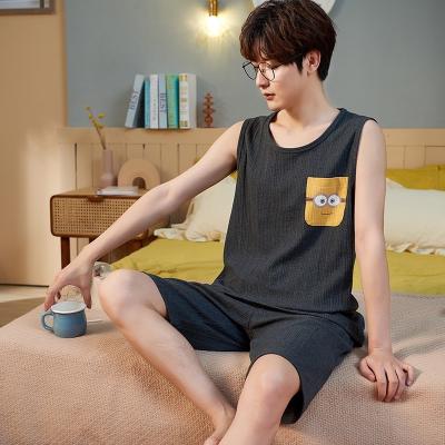 China Sale New Fashion Pajamas Sets Warm Breathable Two Piece Cotton Pajamas Sleeveless Sleeveless Night Wear With Best Price For Men Boy for sale