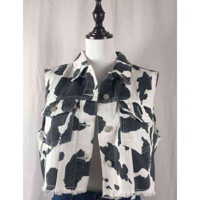 China Breathable Special Hot Selling Cow Pattern Women Jacket Coats Womens Denim Shorts Coat for sale