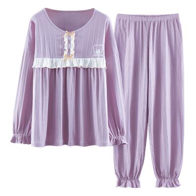 China Soft Breathable 100% Cotton Pajamas Pajamas Night Sleep Wear Casual Home With Girl Women Two Piece Sets Best Price for sale