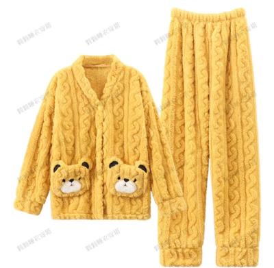 China New Design Thermal Flannel Cotton Pajamas Pajamas Soft Night Sleep Wear With Girl Women Two Piece Sets Best Price for sale